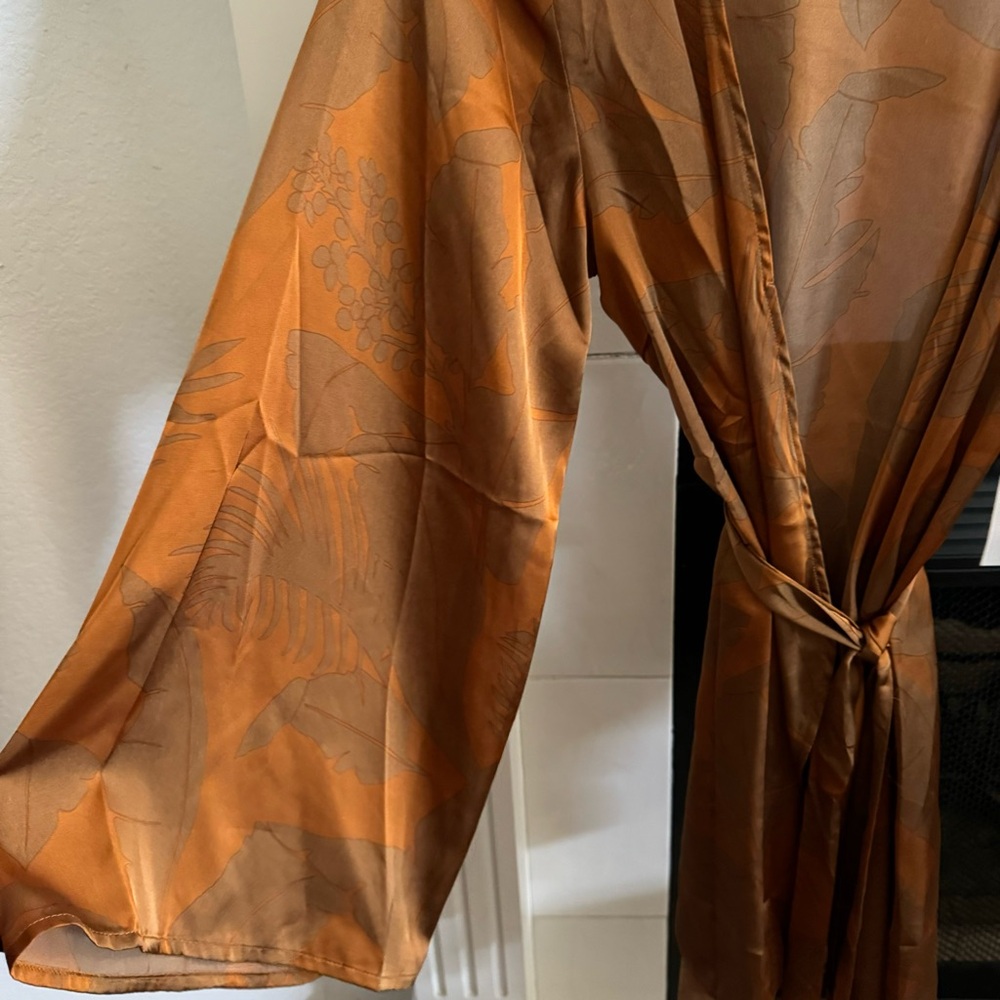 12th Tribe Burnt Orange Satin Mini Dress with Subtle Print - Picture 5 of 9